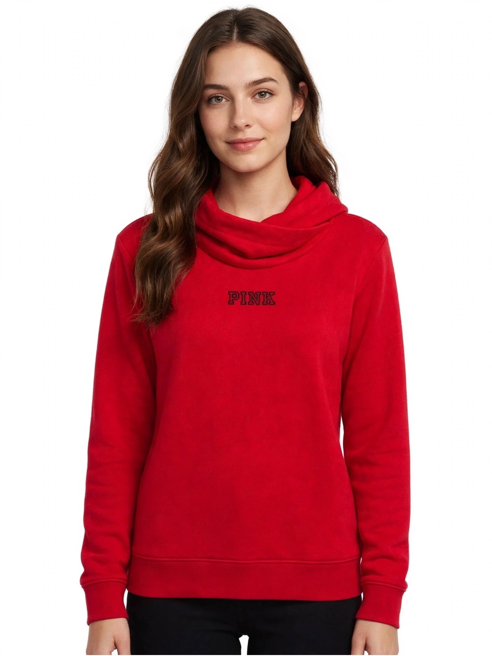 PINK Victoria's Secret Red Cowl Neck Sherpa Lined Pullover Sweater